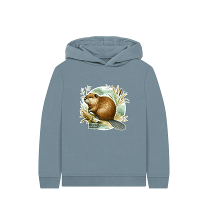 Stone Blue Beaver Riverbank Kids Hoodie