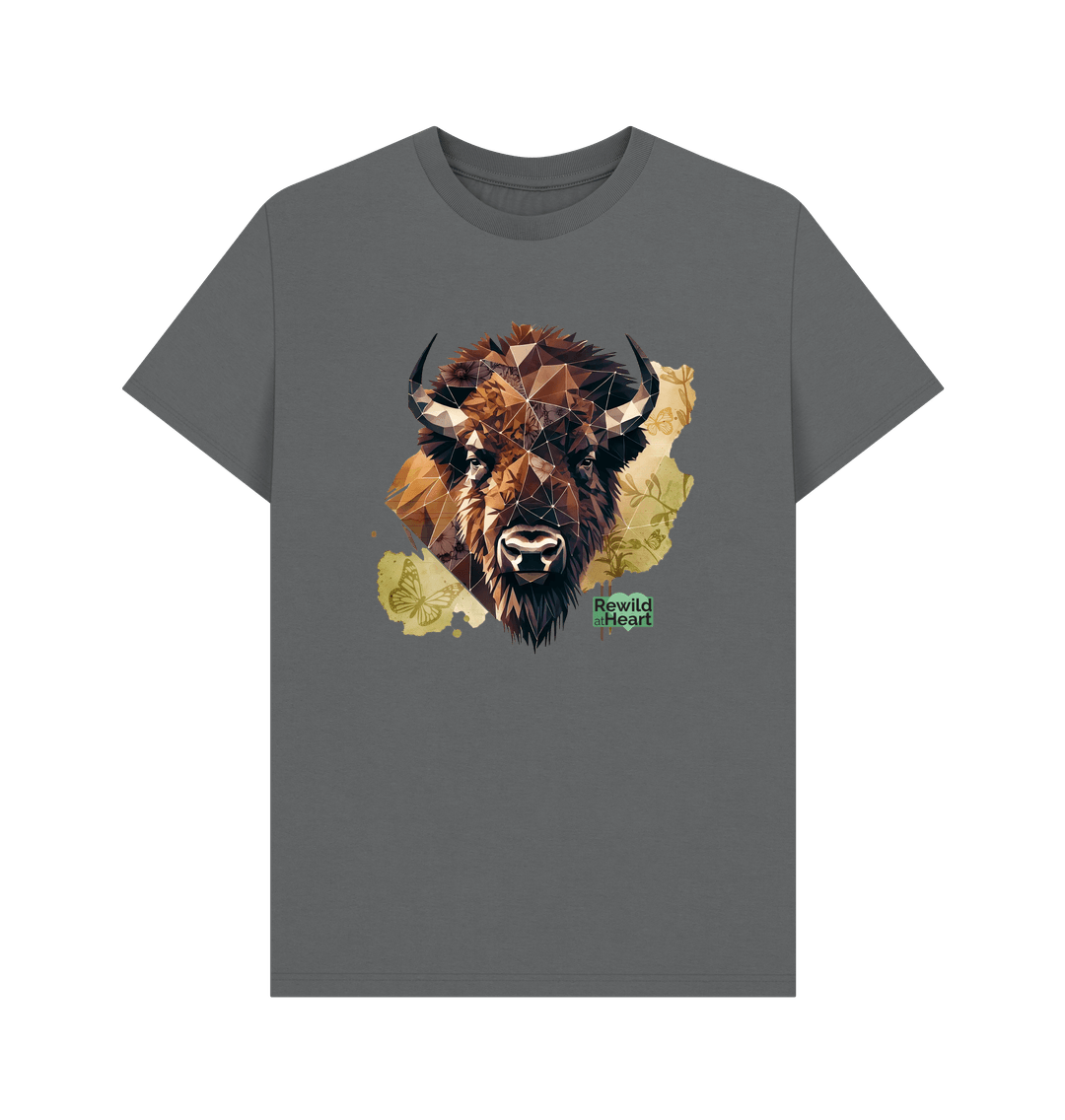 Slate Grey Bison with Wildflowers & Butterflies Men's T-Shirt