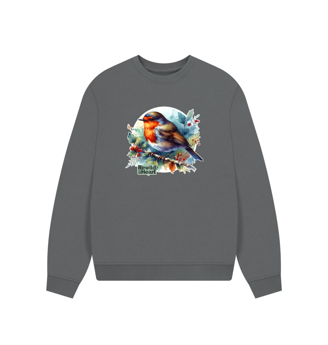 Slate Grey Robin Redbreast Women's Oversized Jumper