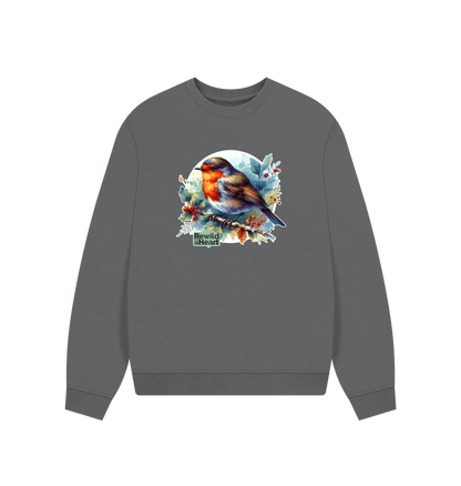 Slate Grey Robin Redbreast Women's Oversized Jumper