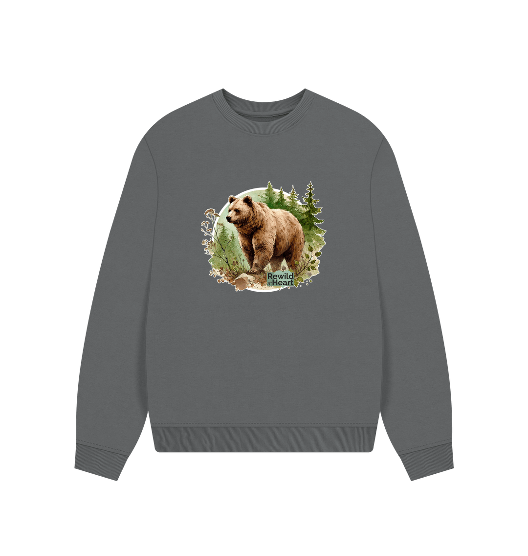 Slate Grey Brown Bear Wilderness Women's Oversized Jumper