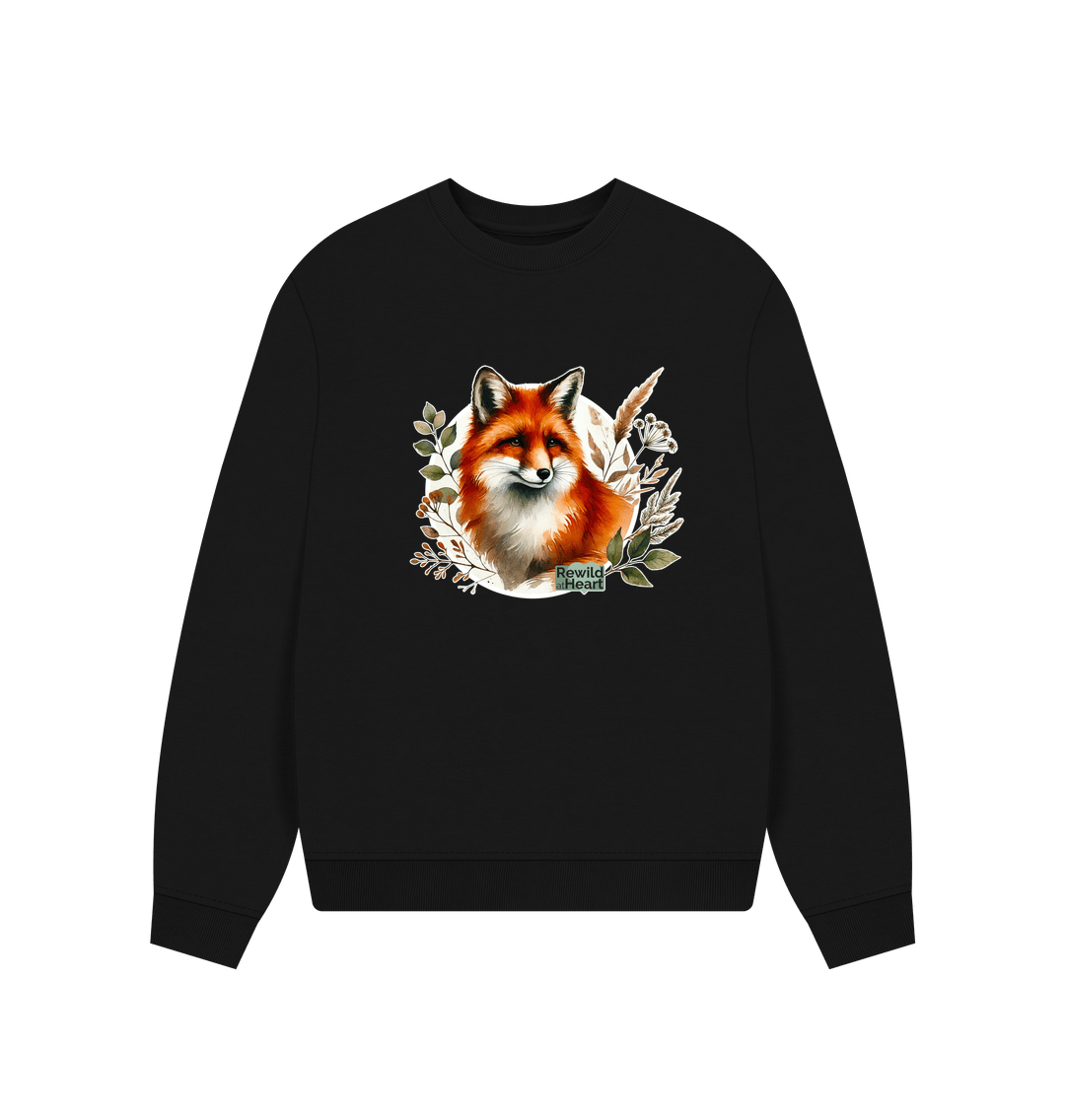 Black Woodland Fox Women's Oversized Jumper