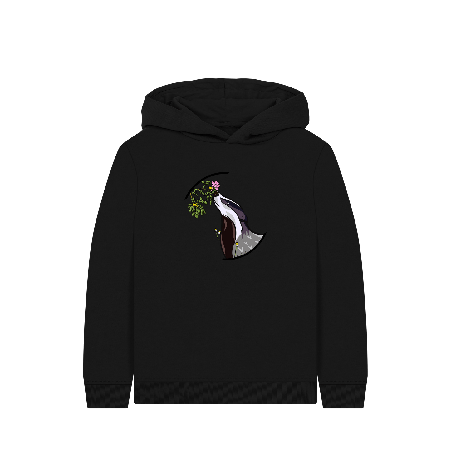 Black Printed Kids Hoodie Front