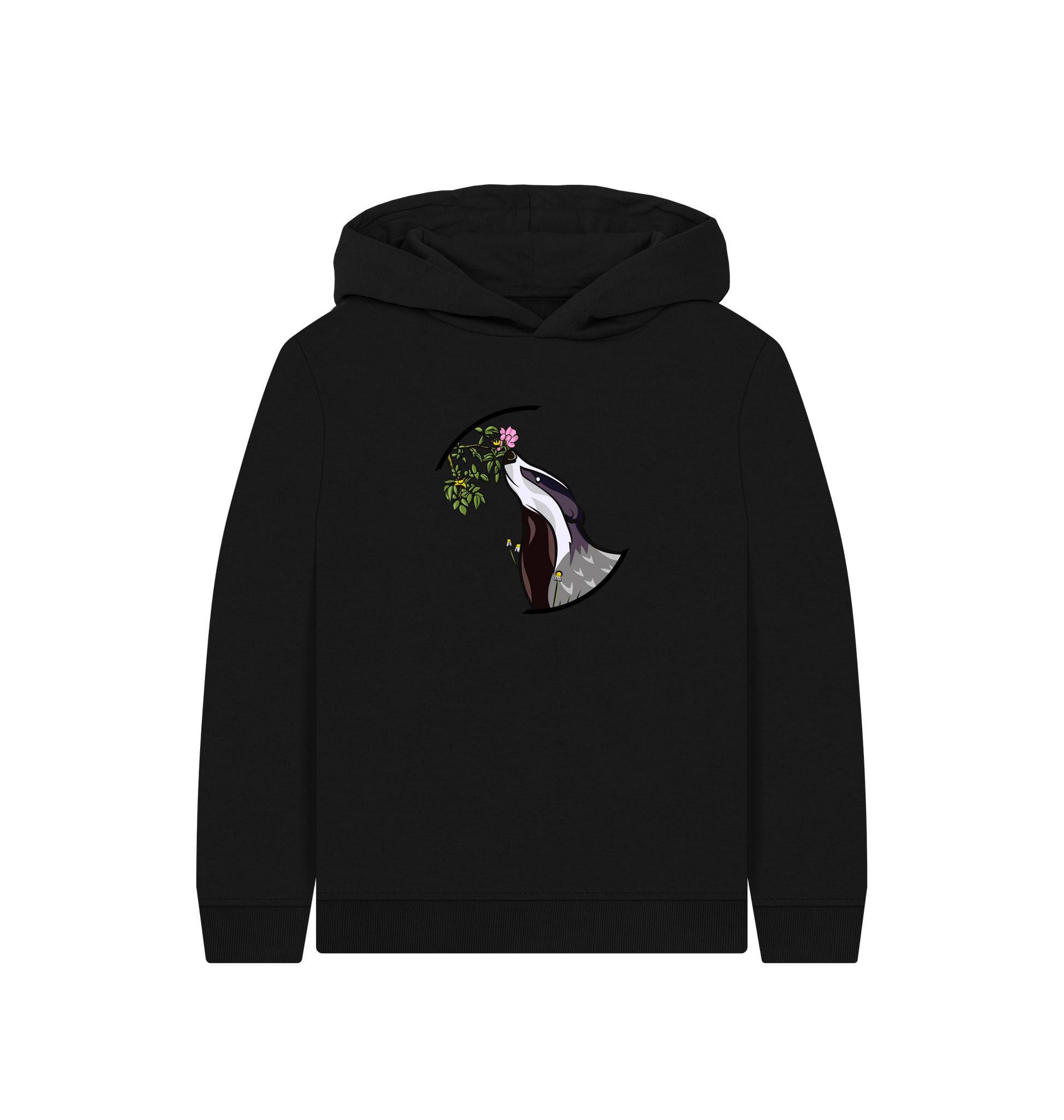 Black Printed Kids Hoodie Front