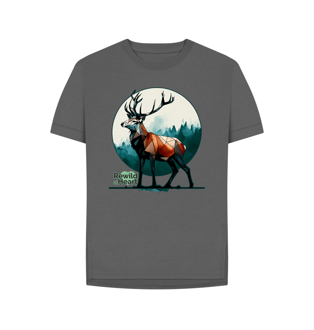 Slate Grey Red Deer Rewild Side | Relaxed-Fit Women's T-Shirt