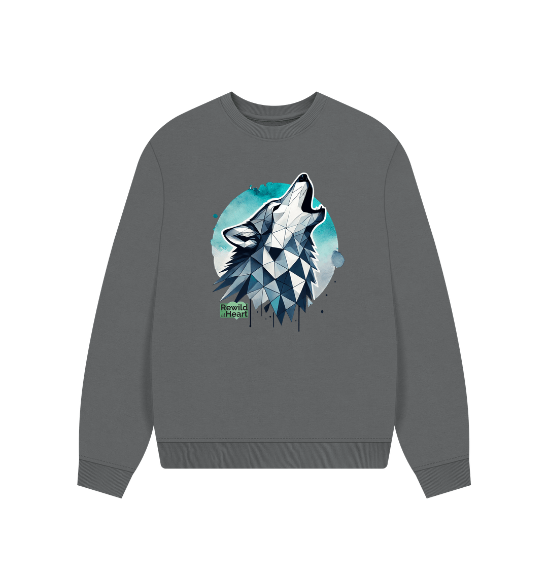 Slate Grey Primal Wolf Howl Women's Oversized Jumper