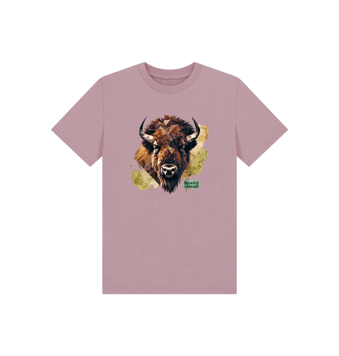 Mauve Bison with Wildflowers & Butterflies Kids T-Shirt