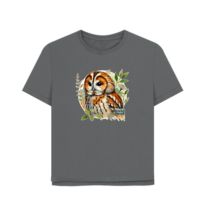 Slate Grey Tawny Owl Forest Women's Relaxed-Fit T-Shirt