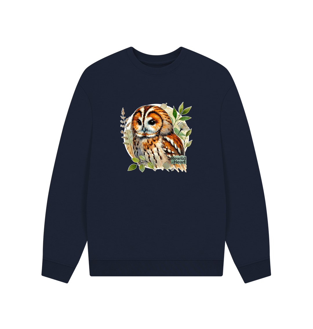 Navy Blue Tawny Owl Forest Men's Oversized Sweater