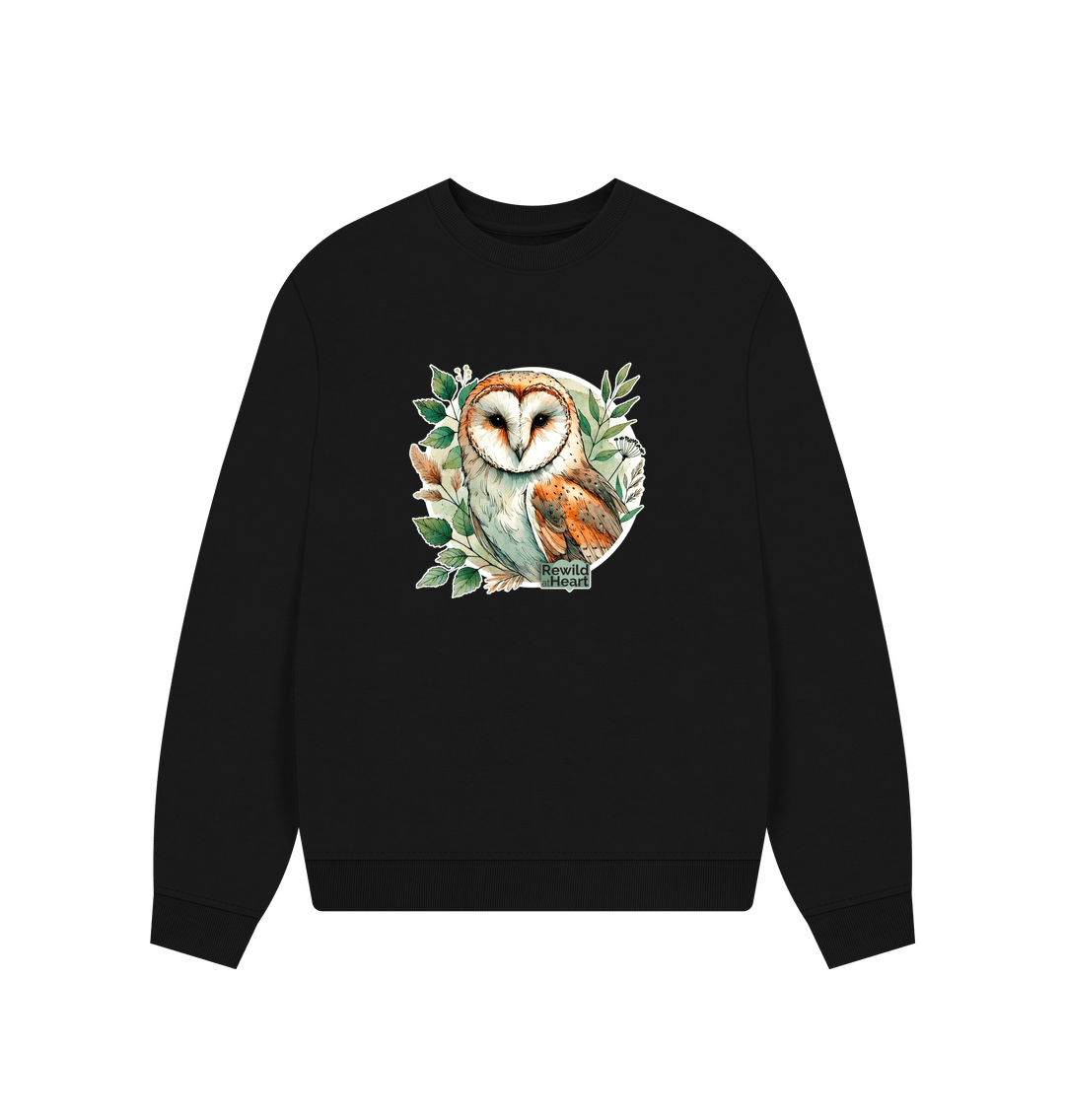 Black Barn Owl Woodland Women's Oversized Jumper