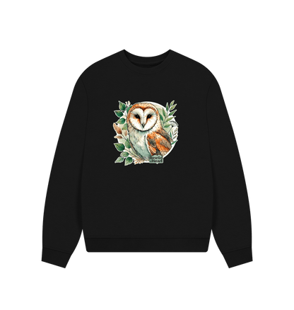 Black Barn Owl Woodland Women's Oversized Jumper