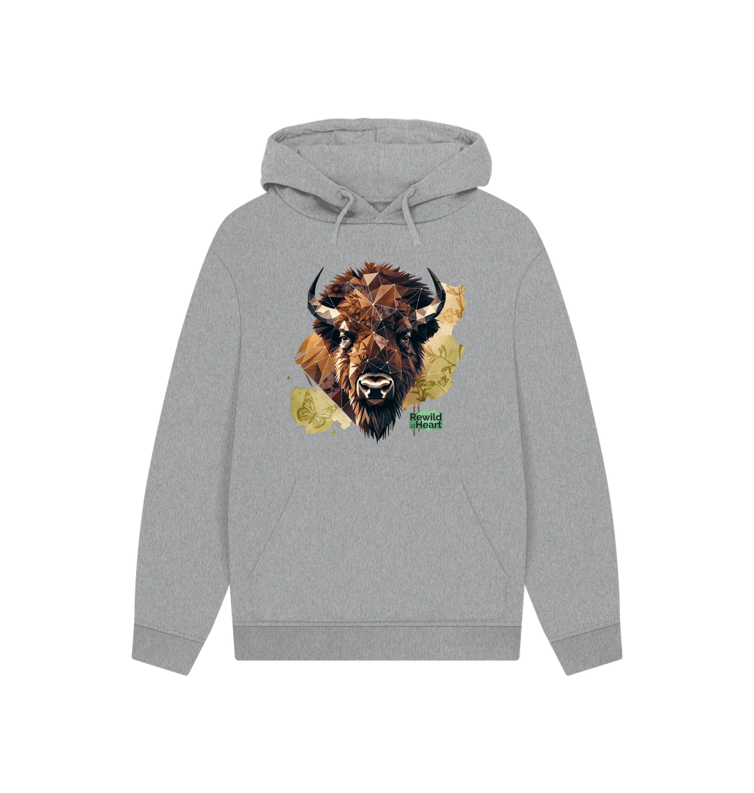 Athletic Grey Bison with Wildflowers & Butterflies Hoodie