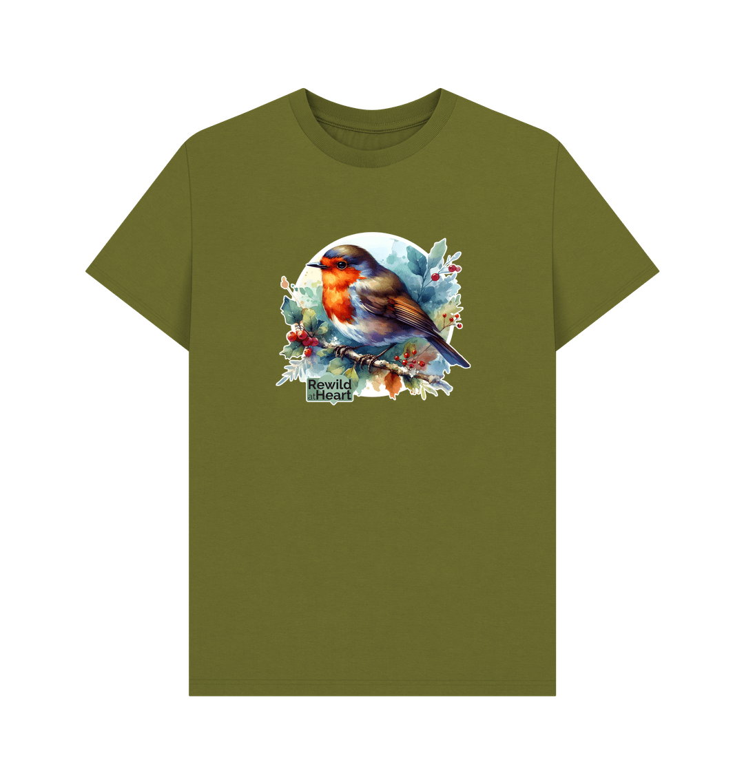 Moss Green Robin Redbreast Men's T-Shirt