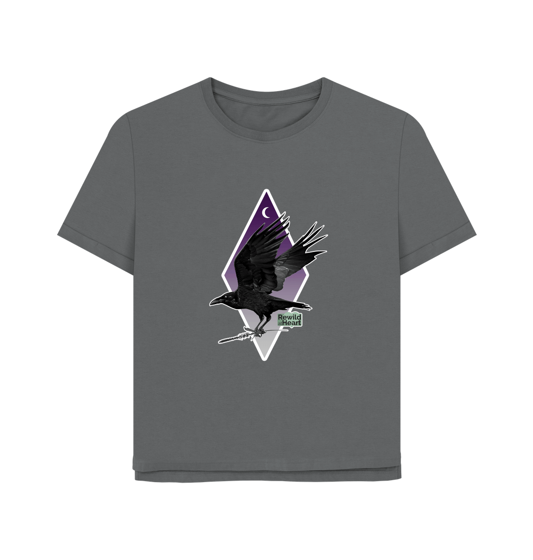 Slate Grey Raven Moon Crescent Women's Relaxed-Fit T-Shirt