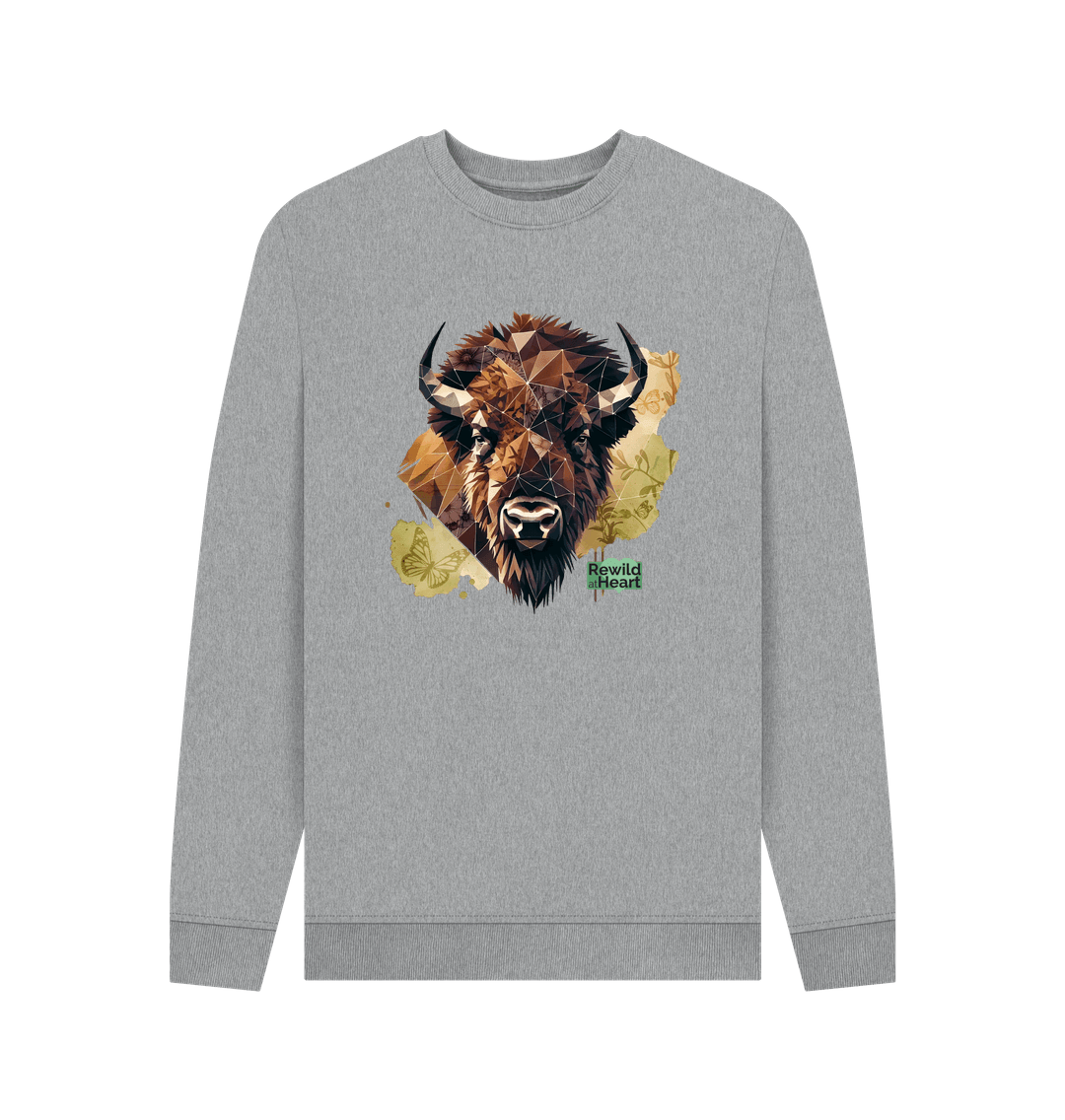 Light Heather Bison with Wildflowers & Butterflies Men's Jumper