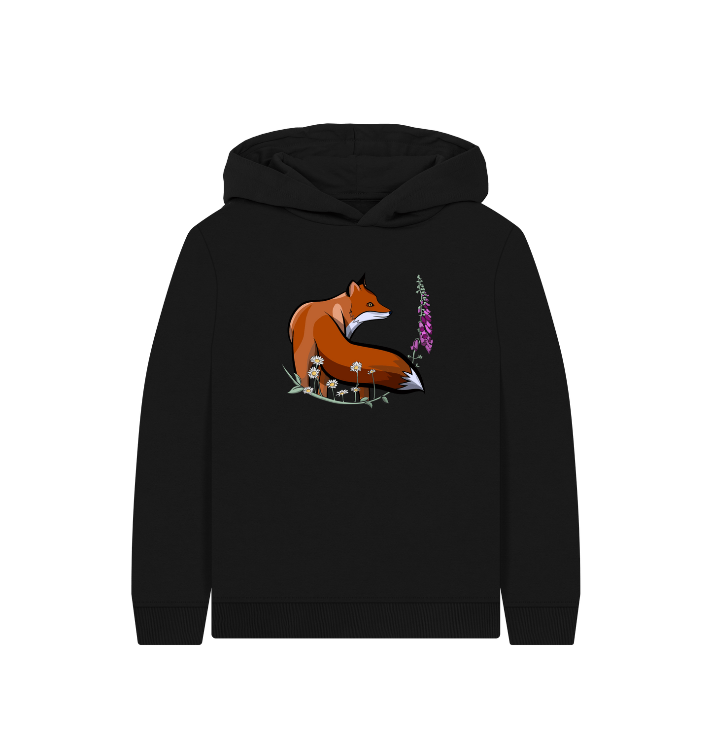 Black Printed Kids Hoodie Front