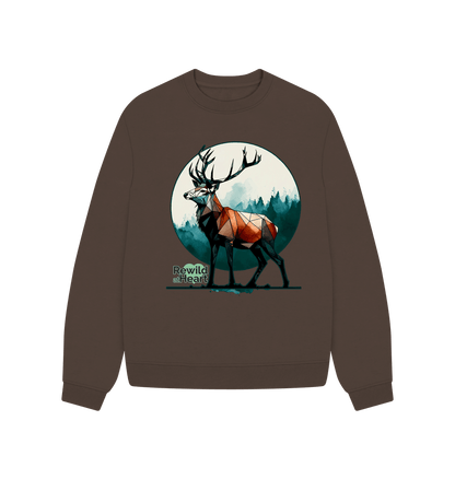 Chocolate Red Deer Rewild Side | Women's Oversized Jumper