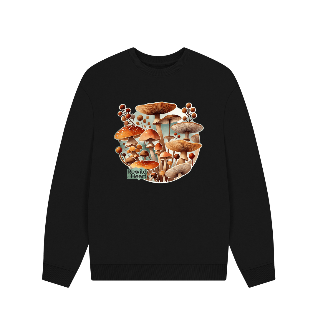 Black Mushroom Bloom Men's Oversized Sweater