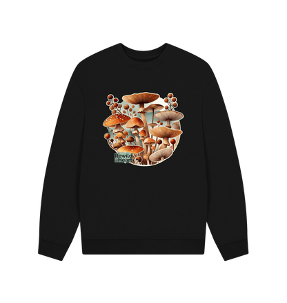 Black Mushroom Bloom Men's Oversized Sweater