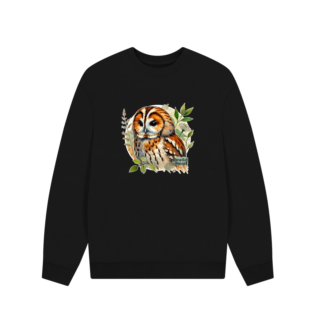 Black Tawny Owl Forest Men's Oversized Sweater