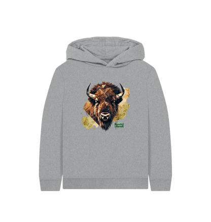 Athletic Grey Bison with Wildflowers & Butterflies Kids Hoodie