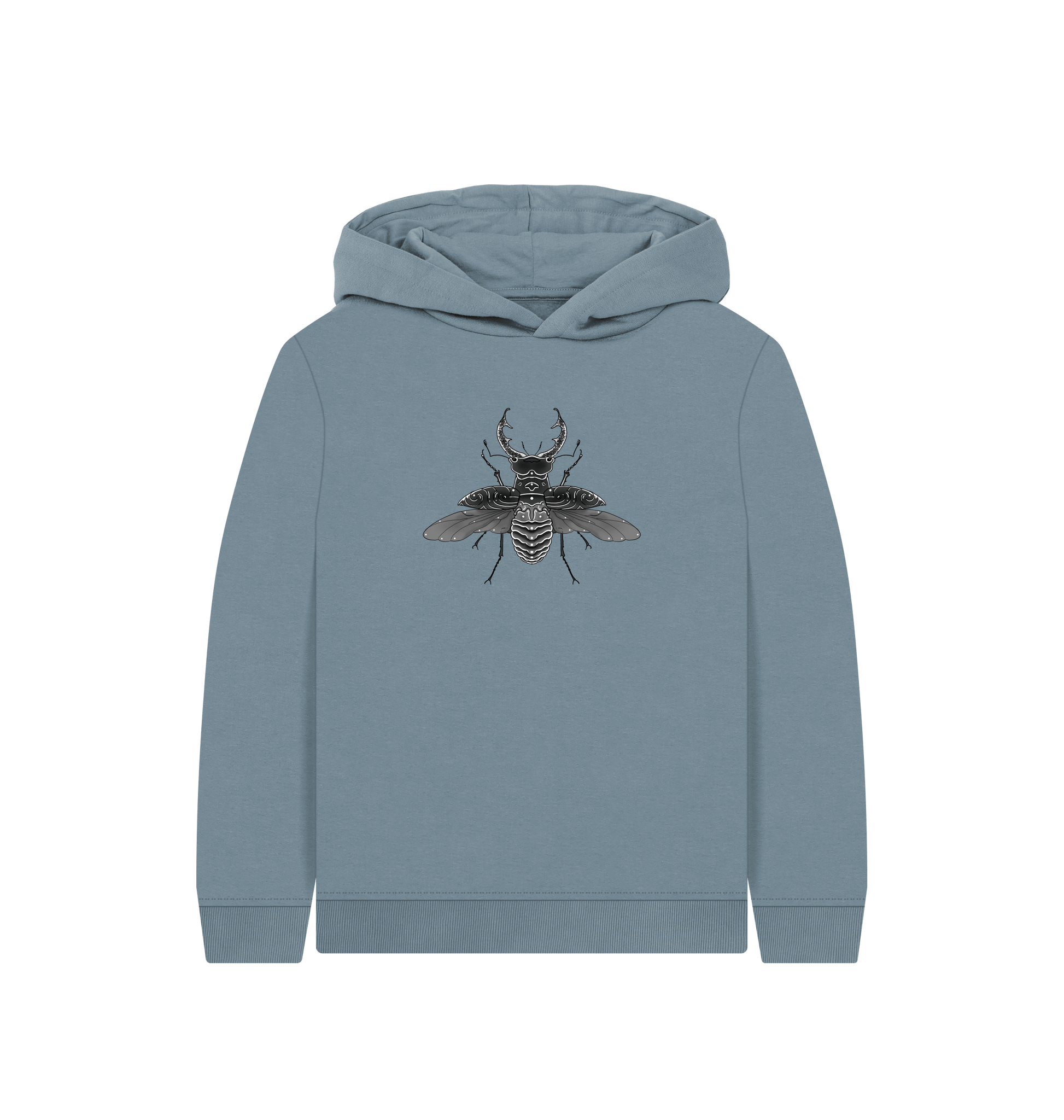 Stone Blue Printed Kids Hoodie Front