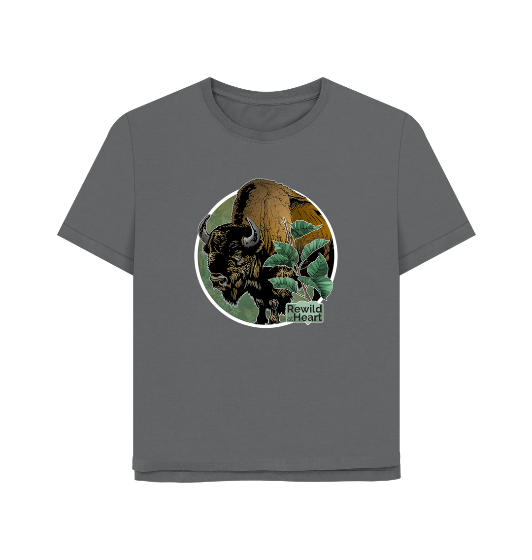 Slate Grey Bison Woodland Women's Relaxed-Fit T-Shirt