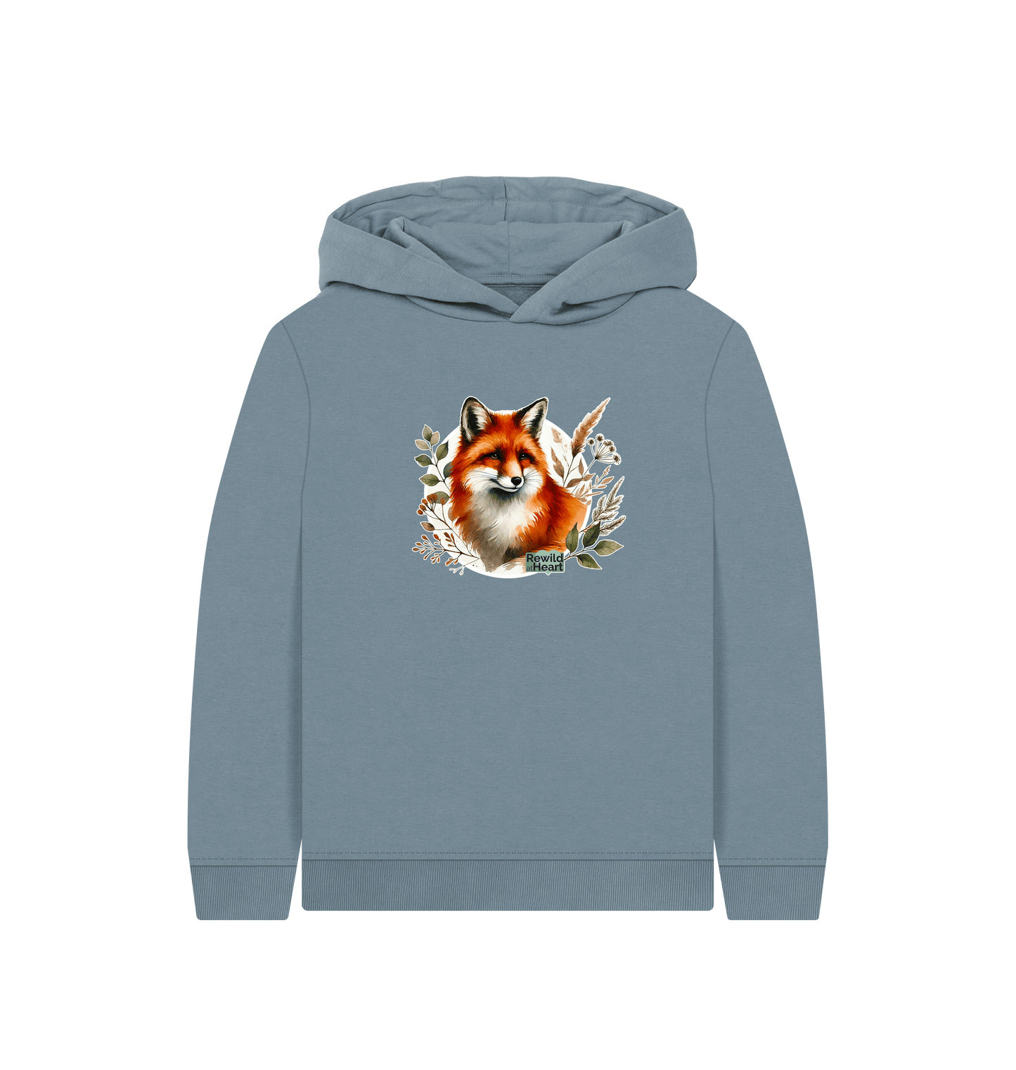 Stone Blue Printed Kids Hoodie Front