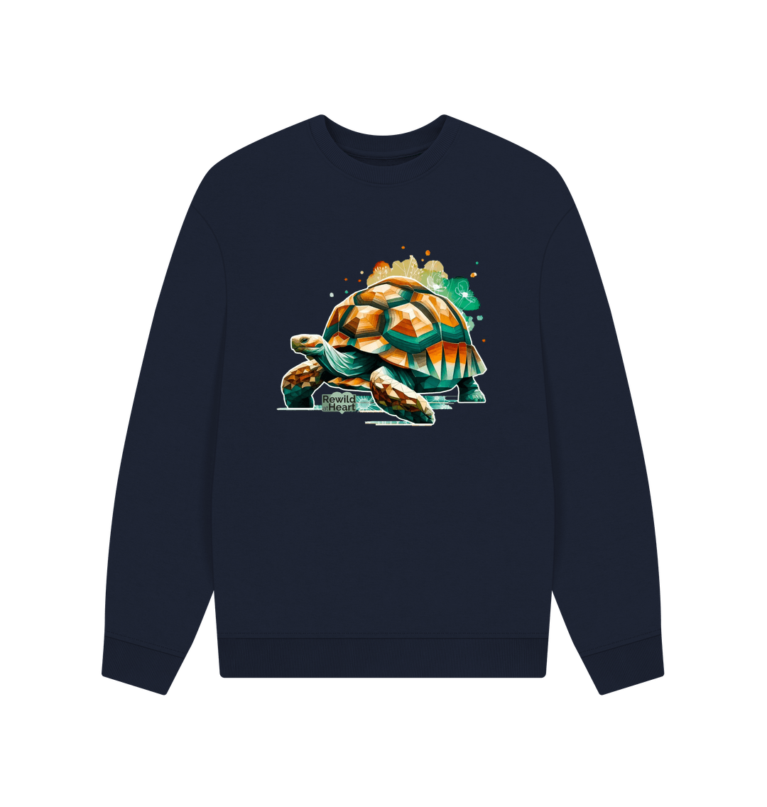 Navy Blue Giant Tortoise Wildflower Men's Oversized Sweater