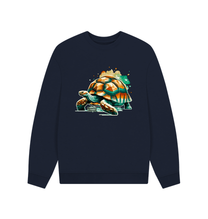 Navy Blue Giant Tortoise Wildflower Men's Oversized Sweater