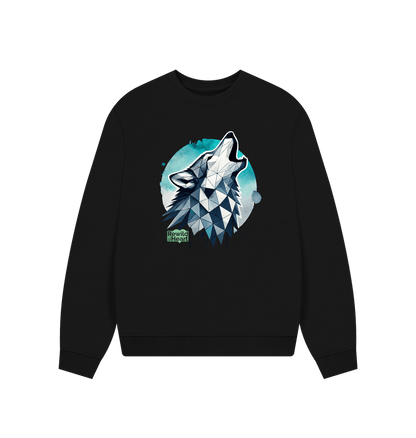 Black Primal Wolf Howl Women's Oversized Jumper