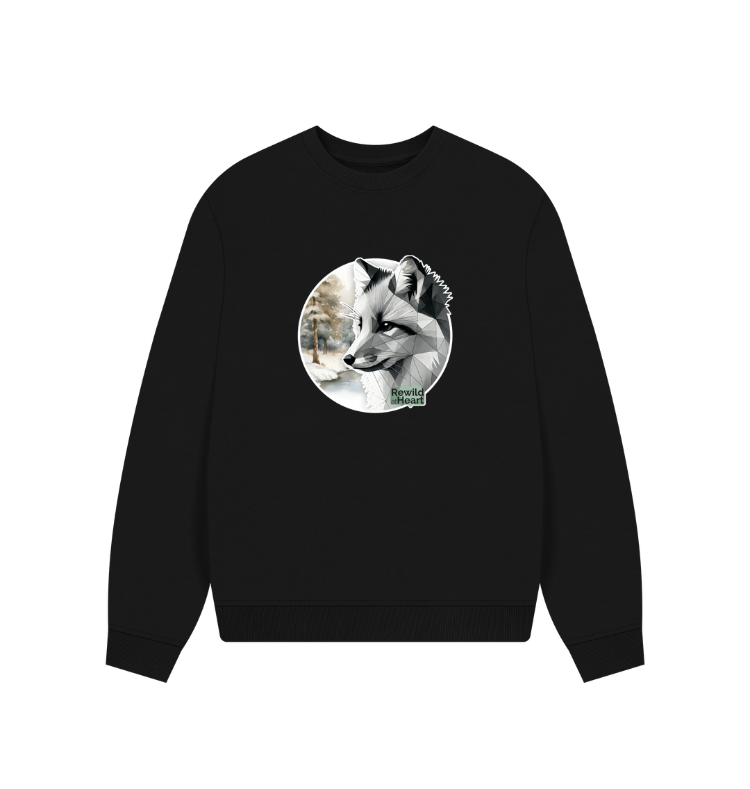 Black Silent Arctic Fox Women's Oversized Jumper