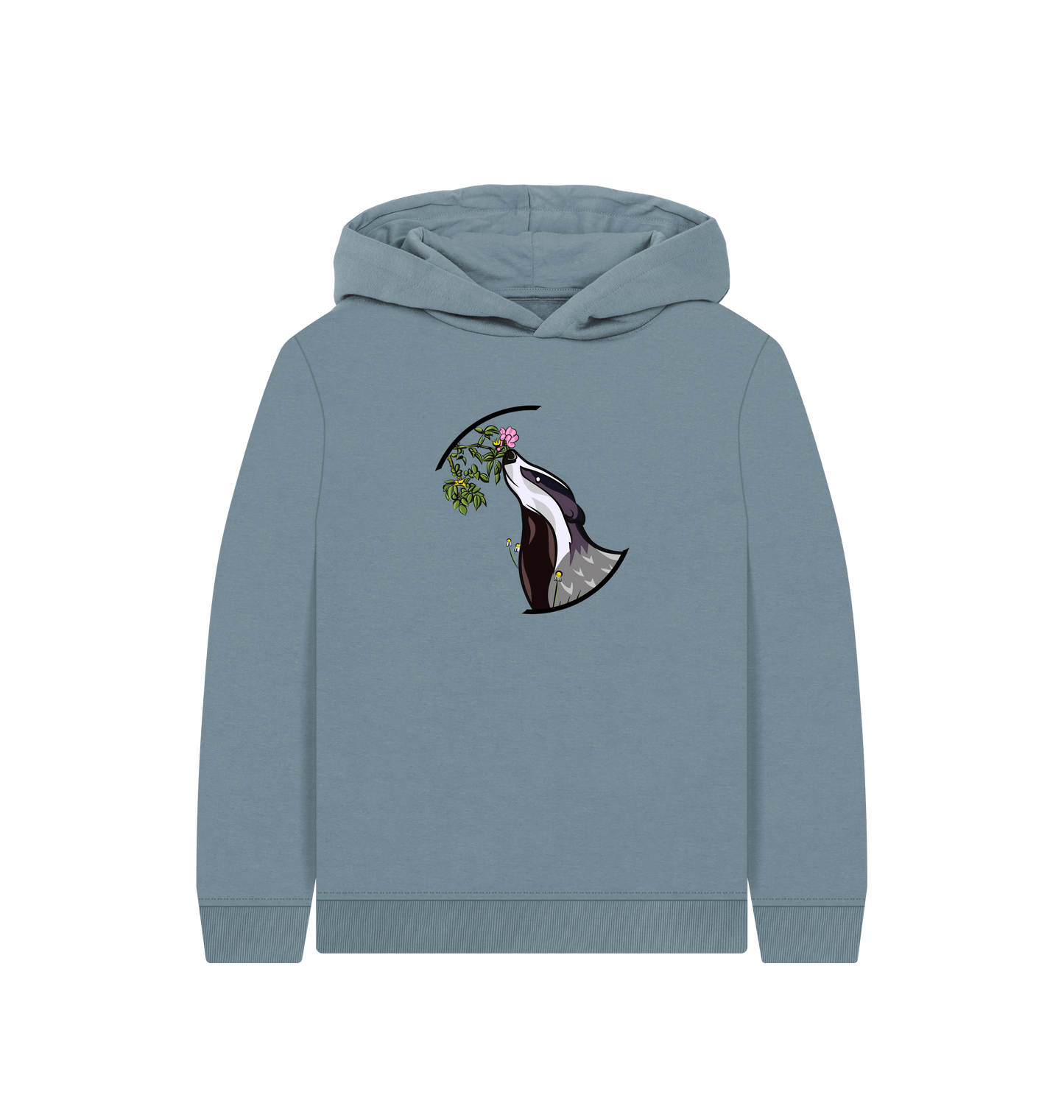 Stone Blue Printed Kids Hoodie Front