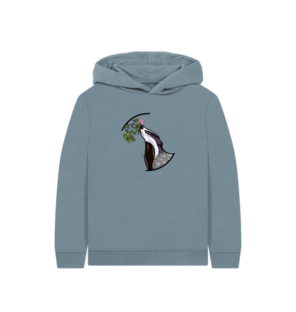 Stone Blue Printed Kids Hoodie Front