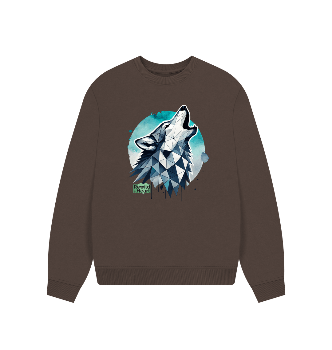 Chocolate Primal Wolf Howl Women's Oversized Jumper