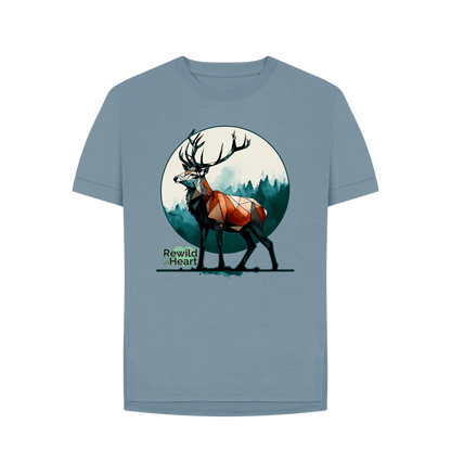 Stone Blue Red Deer Rewild Side | Relaxed-Fit Women's T-Shirt