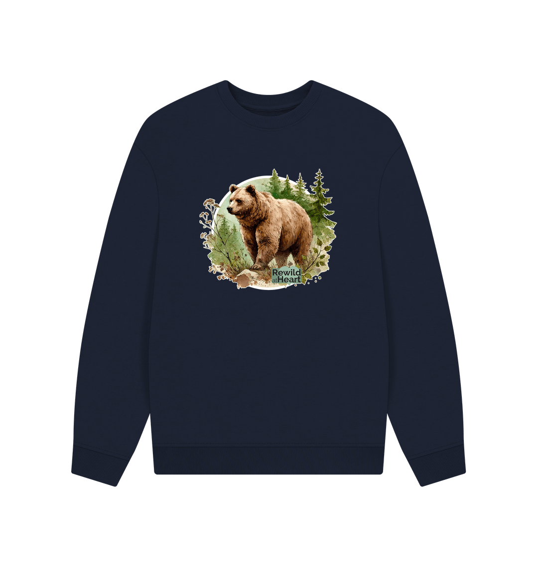 Navy Blue Brown Bear Wilderness Men's Oversized Sweater