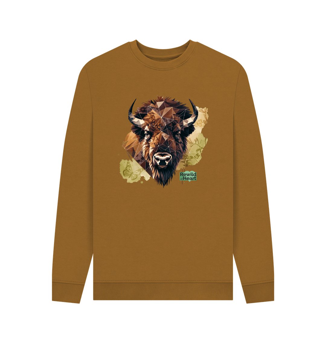 Brown Bison with Wildflowers & Butterflies Men's Jumper