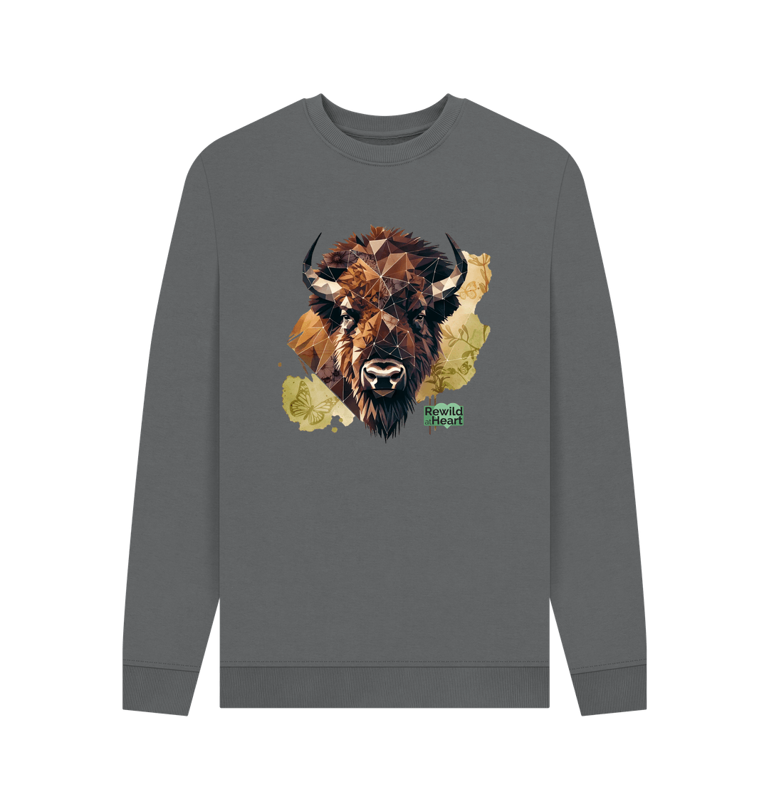 Slate Grey Bison with Wildflowers & Butterflies Men's Jumper