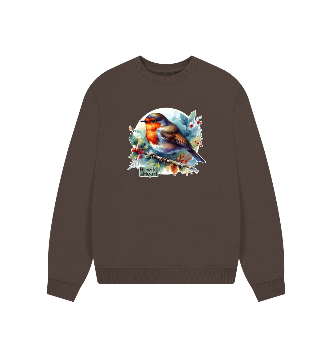 Chocolate Robin Redbreast Women's Oversized Jumper