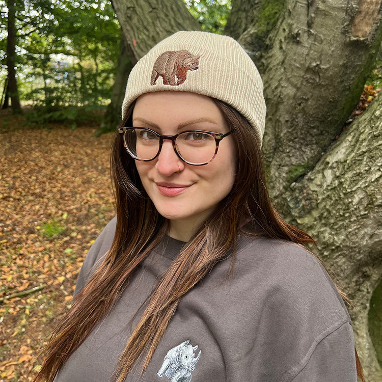 Brown Bear Embroidered Beanie