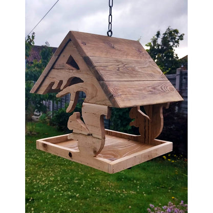 Hand-Crafted Bird Table with Red Squirrel Silhouette