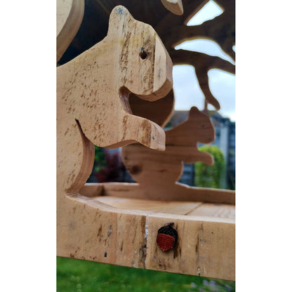 Hand-Crafted Bird Table with Red Squirrel Silhouette