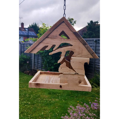 Hand-Crafted Bird Table with Red Squirrel Silhouette