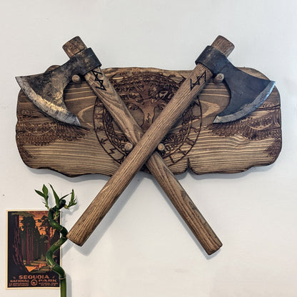 Hand-Crafted Wall-Mounted Viking Throwing Axe Holder