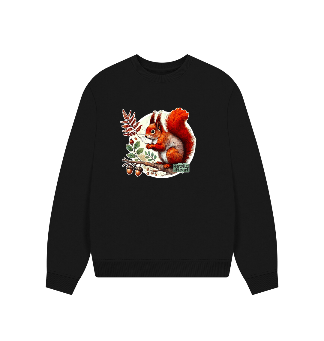 Black Red Squirrel Oak Women's Oversized Jumper