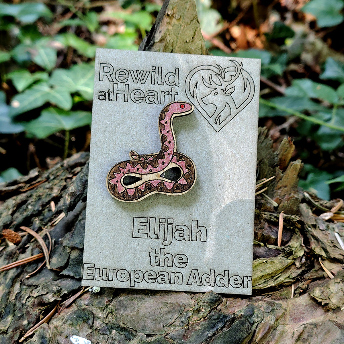 Adder Snake Wooden Pin Badge