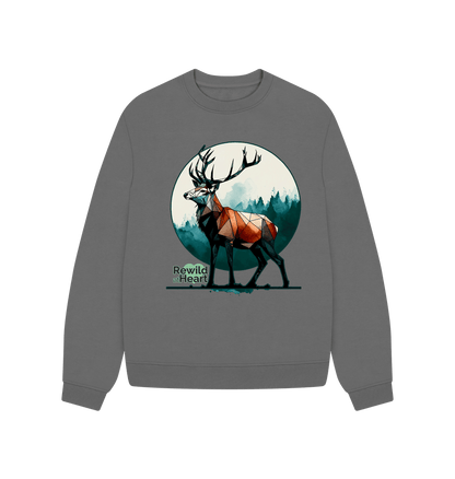 Slate Grey Red Deer Rewild Side | Women's Oversized Jumper