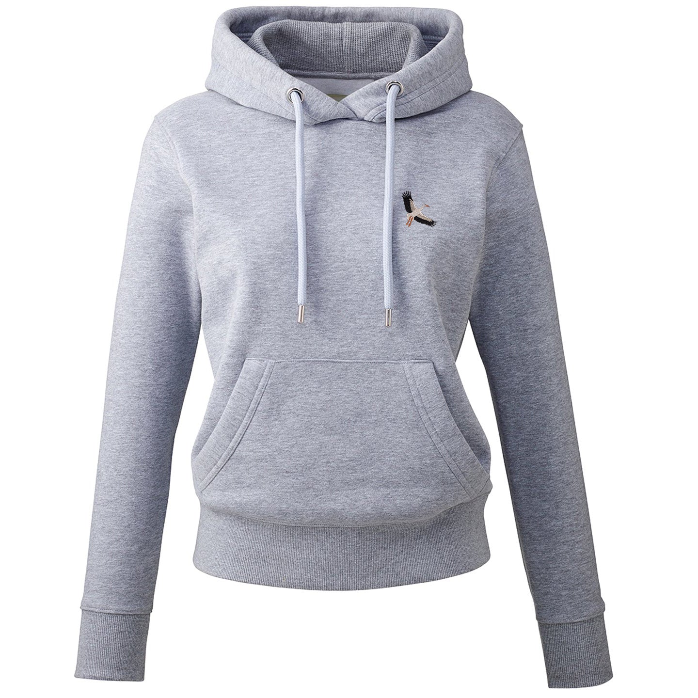 White Stork Flight Embroidered Ladies Hoodie