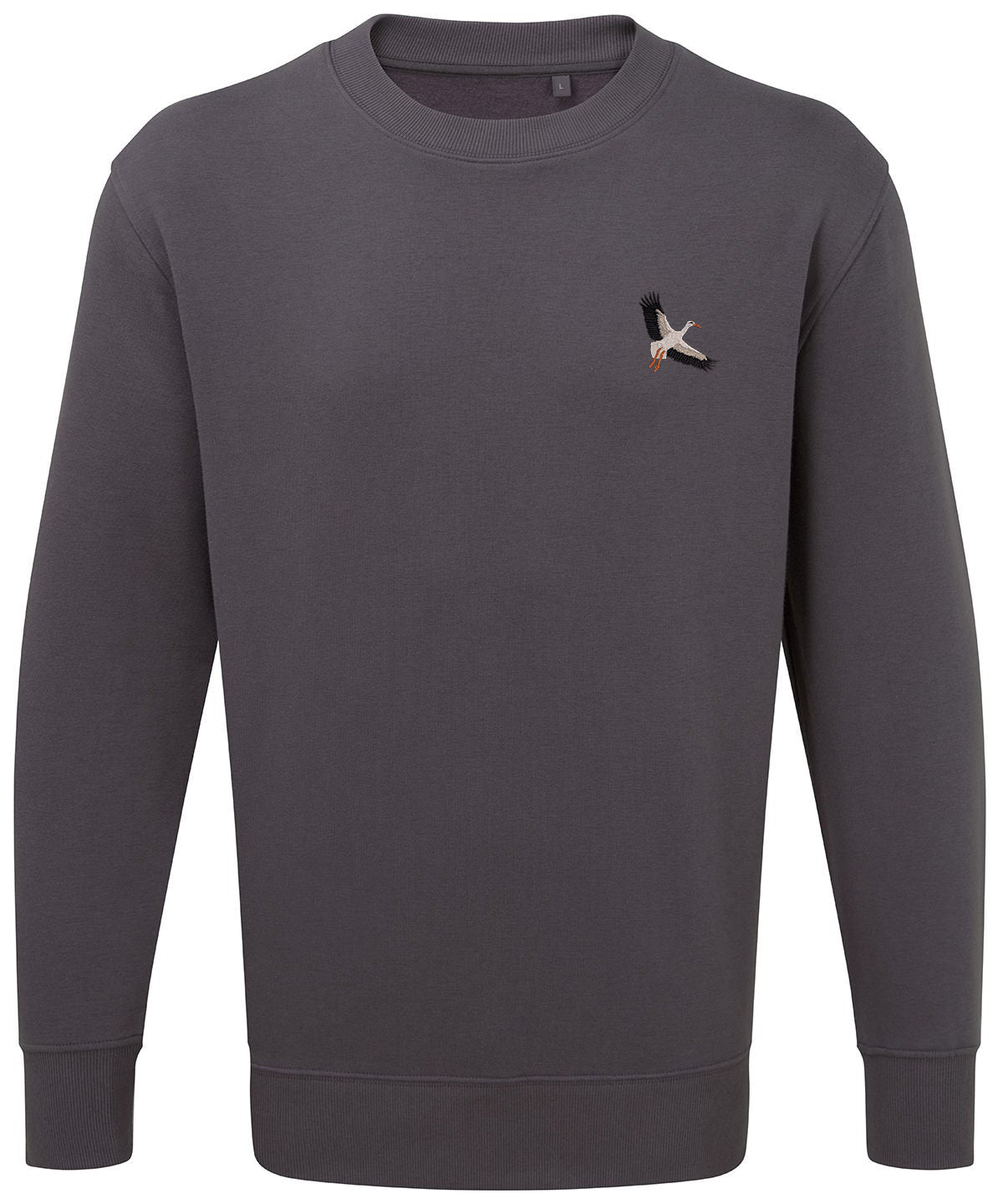 White Stork Flight Embroidered Unisex Jumper